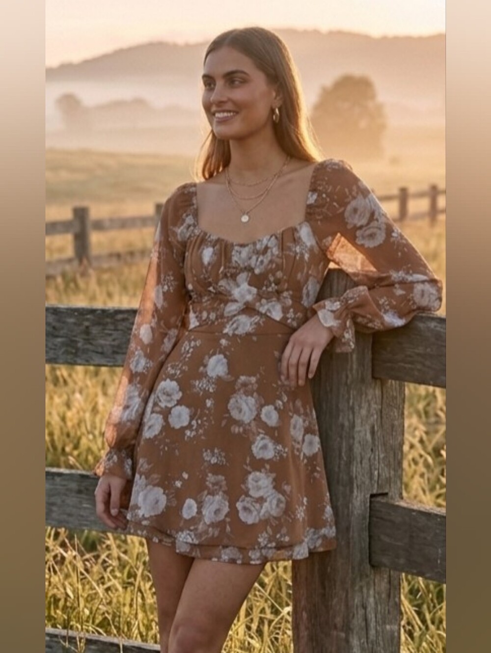 311. NWT - Thirty/Thirty Floral Long-Sleeve Square-Neck Dress
